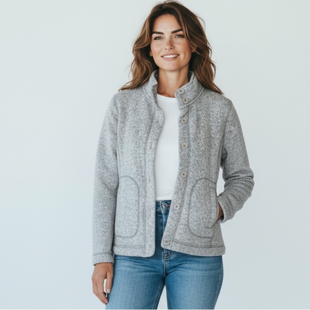 Talbots Gray Terry Fleece Jacket Womens Size XS
